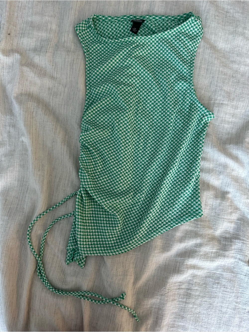 wild fable Green and White Gingham Side-Tie Tank Top